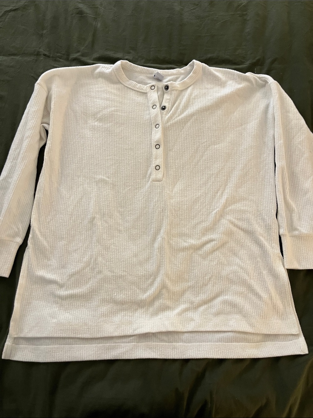 Old Navy White Waffle Henley Long Sleeve Top
